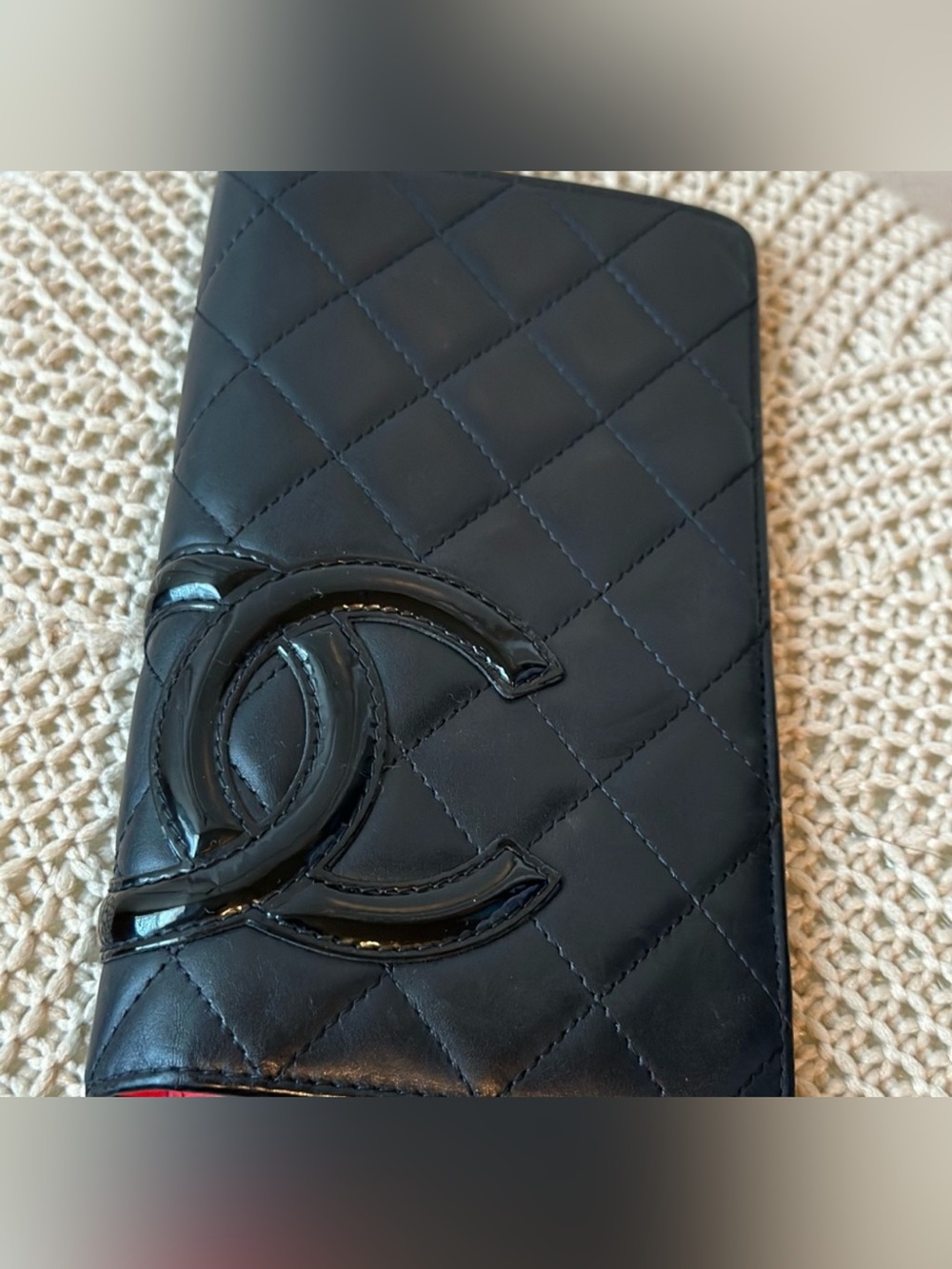 CHANEL Black Quilted Patent CC Logo Wallet